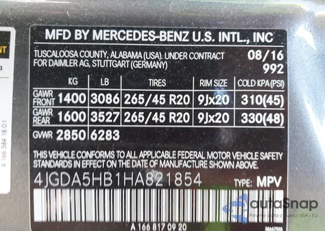 2017 Mercedes-Benz Gle 350 4Matic z USA, uszkodzony, nr VIN 4JGDA5HB1HA821854